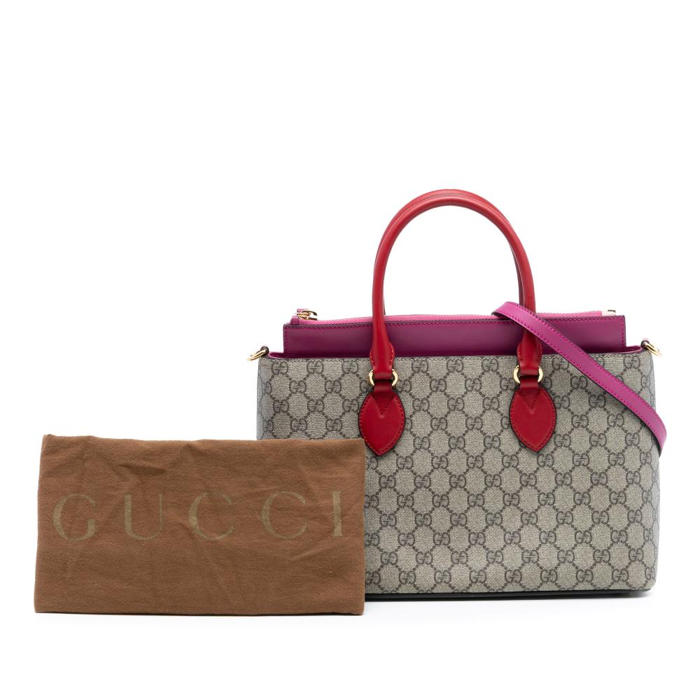 Gucci AB Gucci Brown Beige with Red Coated Canvas Fabric GG Supreme Linea A Satchel Italy
