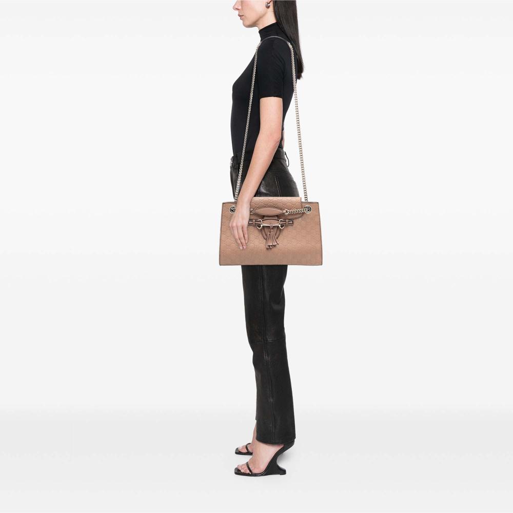 Gucci B Gucci Brown Nude Calf Leather Large Guccissima Emily Shoulder Bag Italy