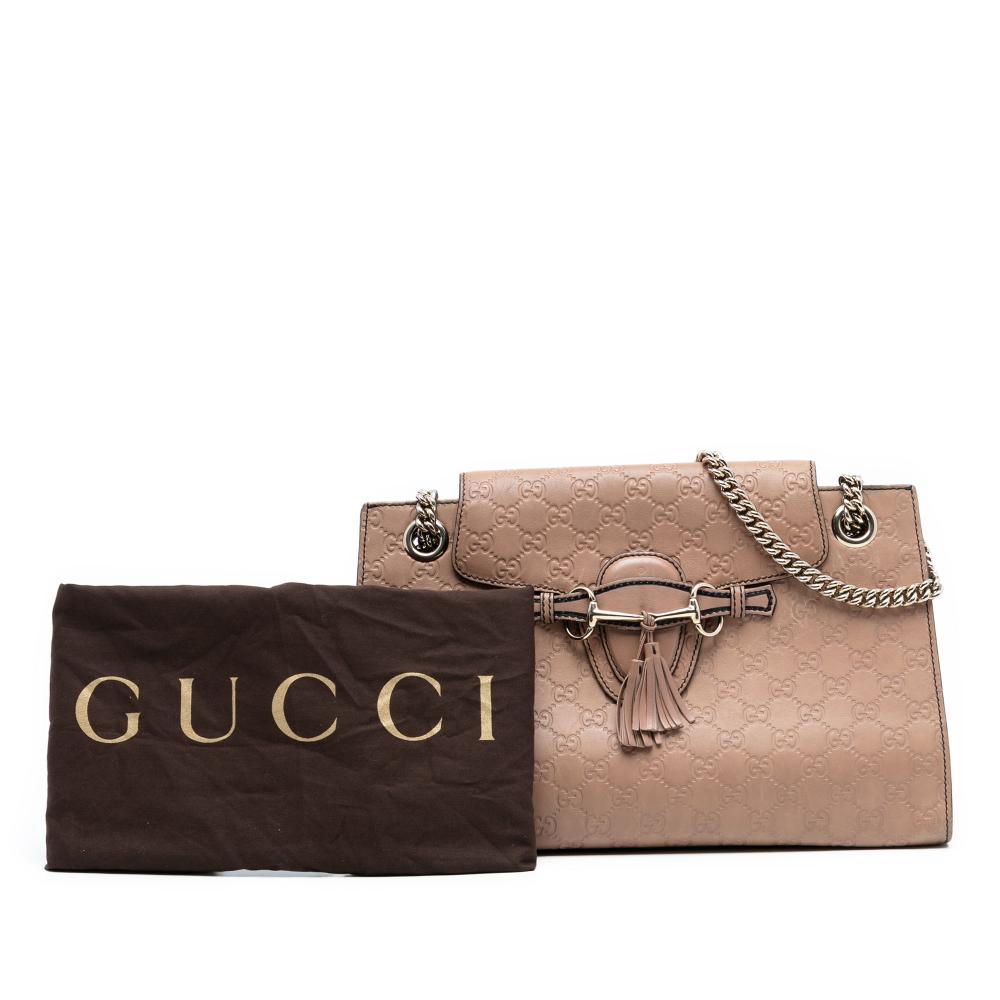 Gucci B Gucci Brown Nude Calf Leather Large Guccissima Emily Shoulder Bag Italy