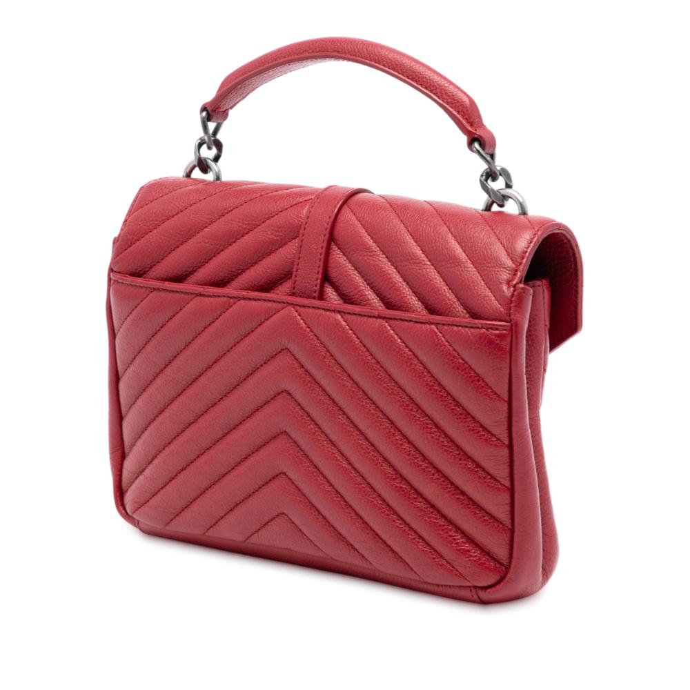 Saint Laurent Red Sheepskin Leather Leather Medium Chevron Sheepskin Monogram College Satchel Italy