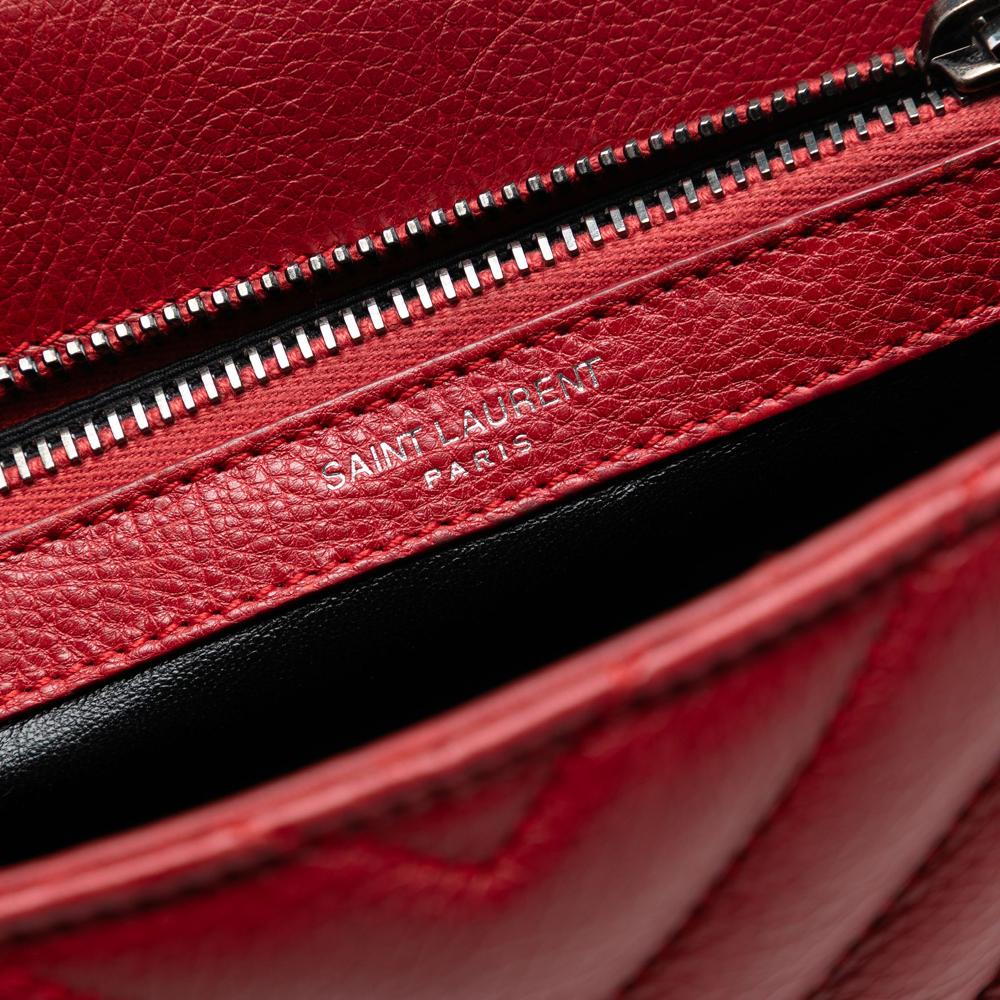 Saint Laurent Red Sheepskin Leather Leather Medium Chevron Sheepskin Monogram College Satchel Italy
