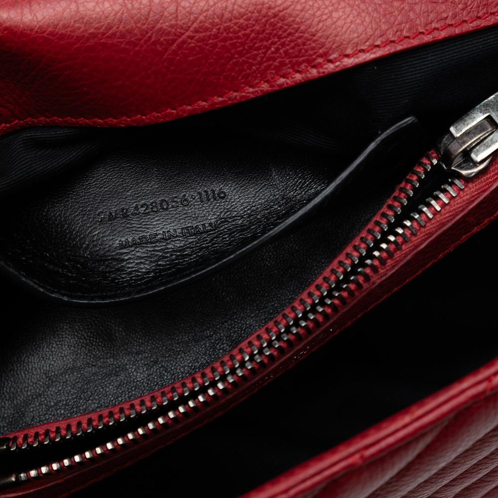 Saint Laurent Red Sheepskin Leather Leather Medium Chevron Sheepskin Monogram College Satchel Italy