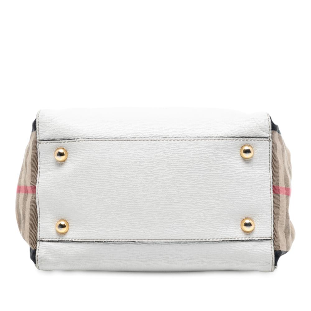 Burberry B Burberry White Calf Leather Small and House Check Canvas Canterbury Tote Italy