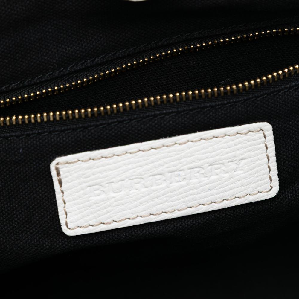 Burberry B Burberry White Calf Leather Small and House Check Canvas Canterbury Tote Italy