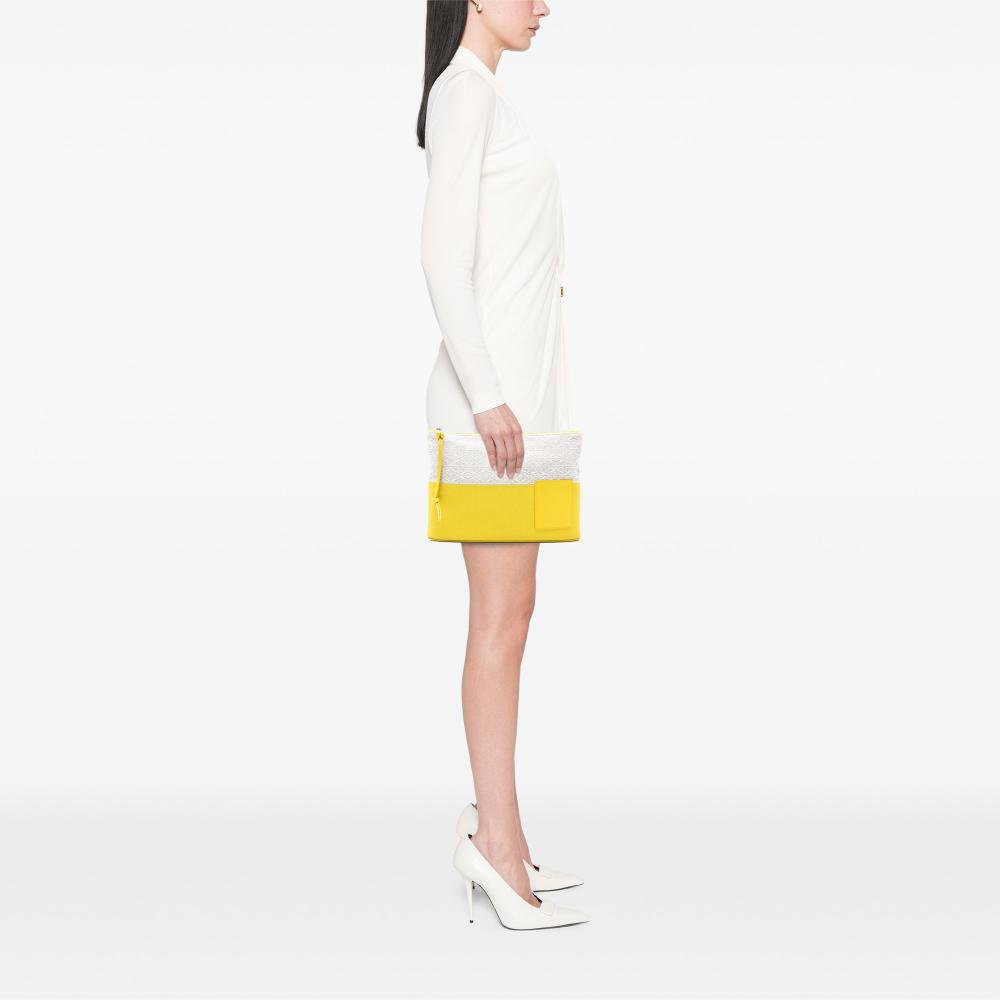 Loewe AB LOEWE Yellow Canvas Fabric Repeat Anagram Jacquard and Leather Oblong Pouch Spain