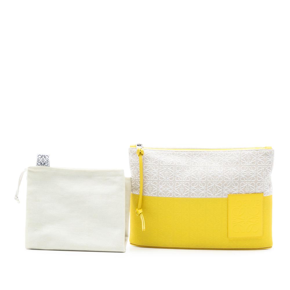 Loewe AB LOEWE Yellow Canvas Fabric Repeat Anagram Jacquard and Leather Oblong Pouch Spain