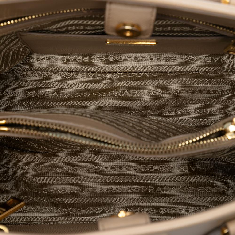 Prada B Prada Brown Light Beige Saffiano Leather Medium Lux Open Promenade Satchel Italy