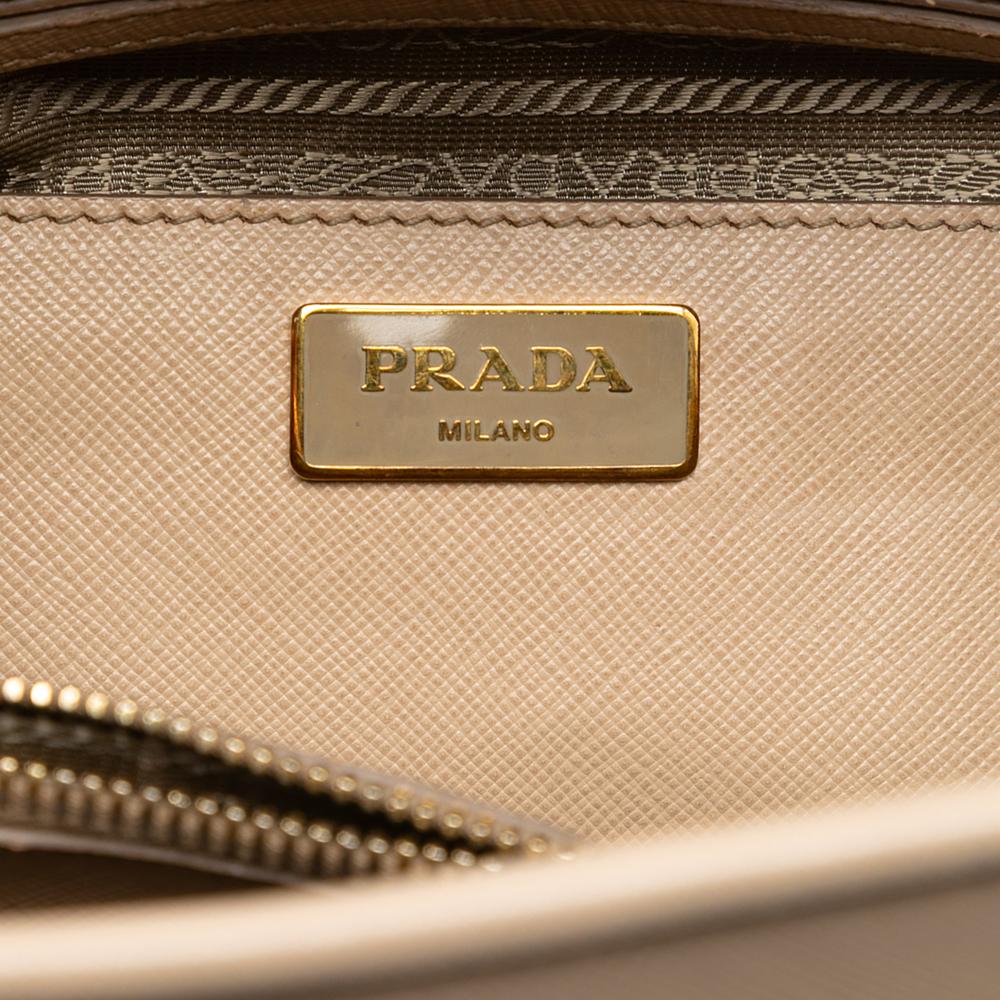 Prada B Prada Brown Light Beige Saffiano Leather Medium Lux Open Promenade Satchel Italy