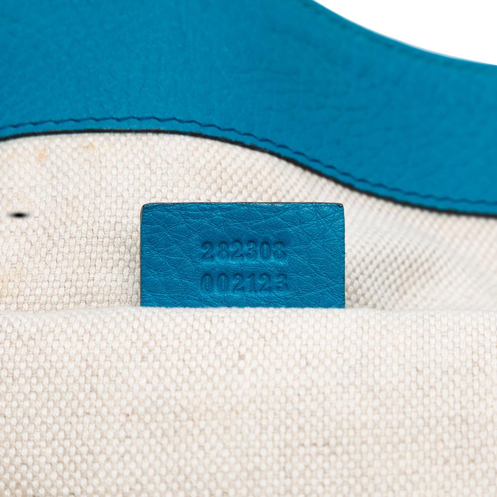 Gucci B Gucci Blue Aqua Calf Leather Large Soho Cellarius Tote Italy