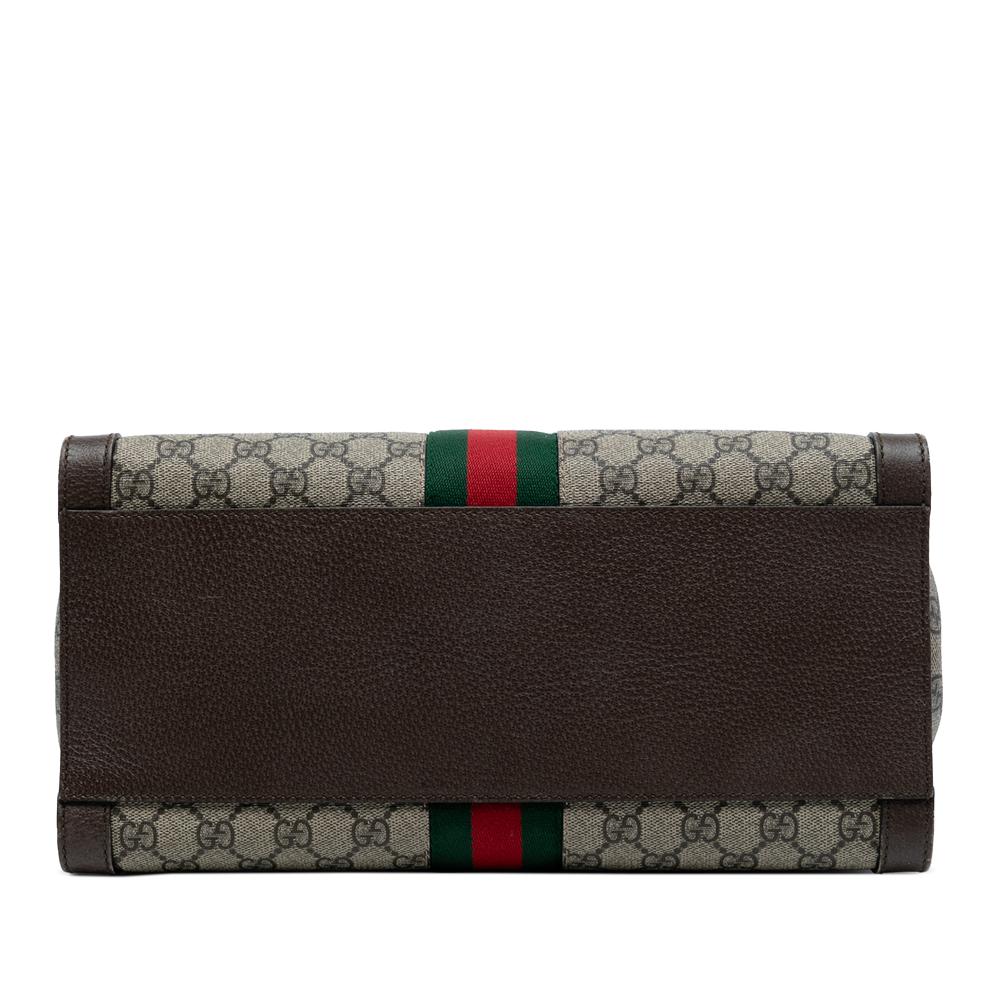 Gucci B Gucci Brown Beige Coated Canvas Fabric GG Supreme Ophidia Satchel Italy