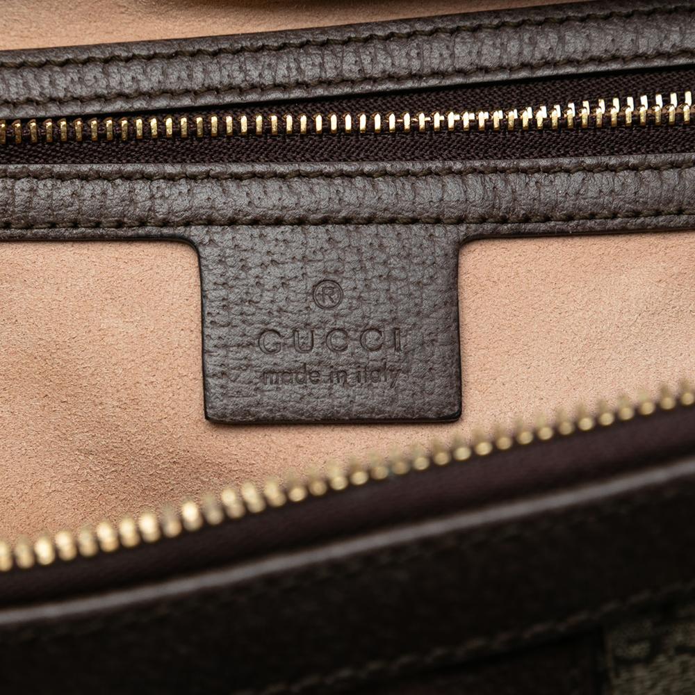 Gucci B Gucci Brown Beige Coated Canvas Fabric GG Supreme Ophidia Satchel Italy