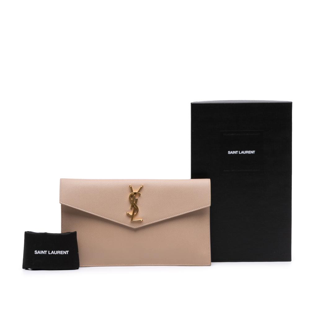 Saint Laurent AB Saint Laurent Brown Nude Calf Leather Grain De Poudre Uptown Pouch Italy