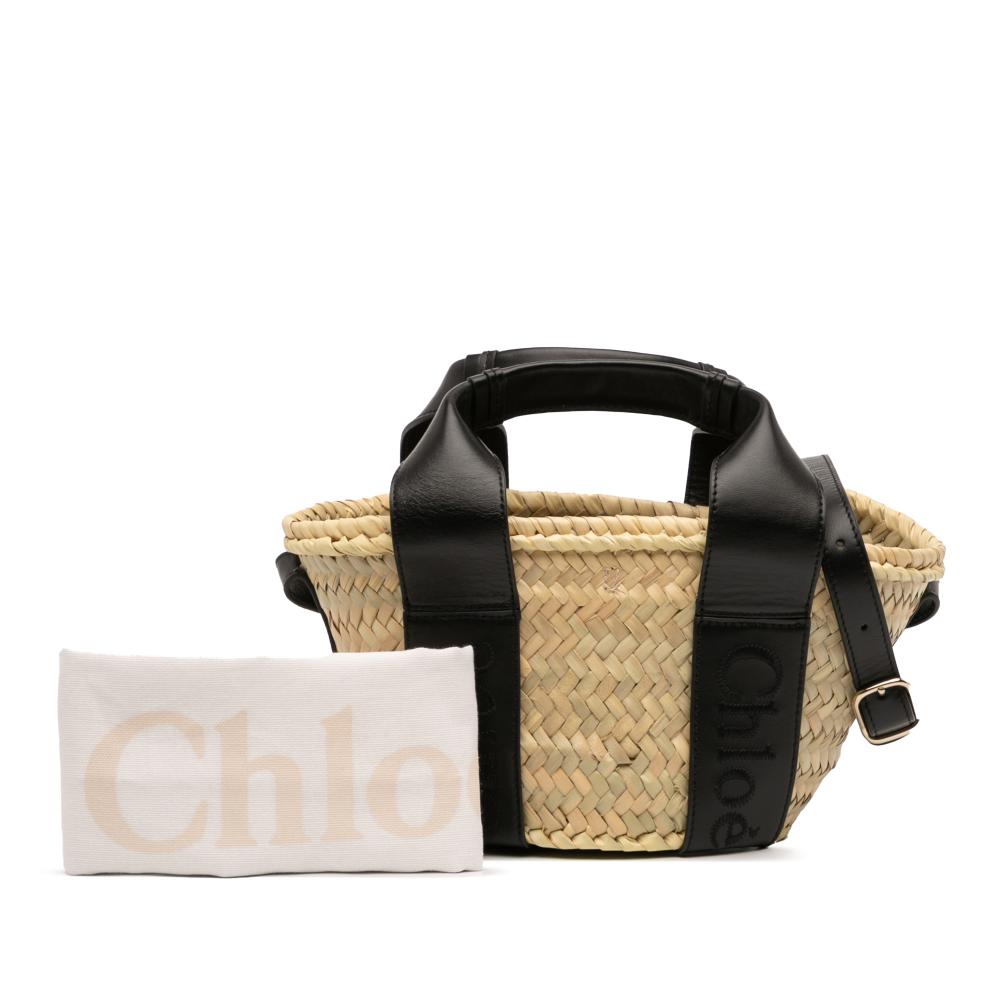 Chloé B Chloé Brown Beige Raffia Natural Material Small and Smooth Calfskin Sense Basket Tote Spain