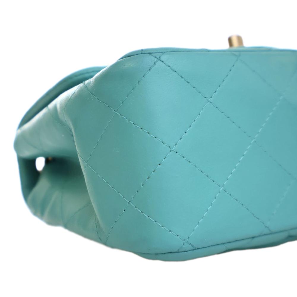 Chanel AB Chanel Blue Peacock Lambskin Leather Leather Mini Square Classic Lambskin Single Flap Italy