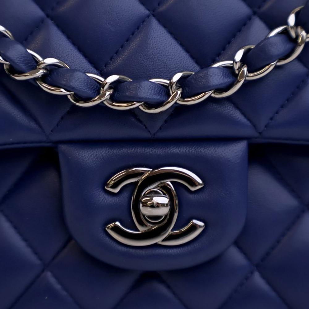 Chanel AB Chanel Blue Dark Blue Lambskin Leather Leather Medium Classic Lambskin Double Flap France