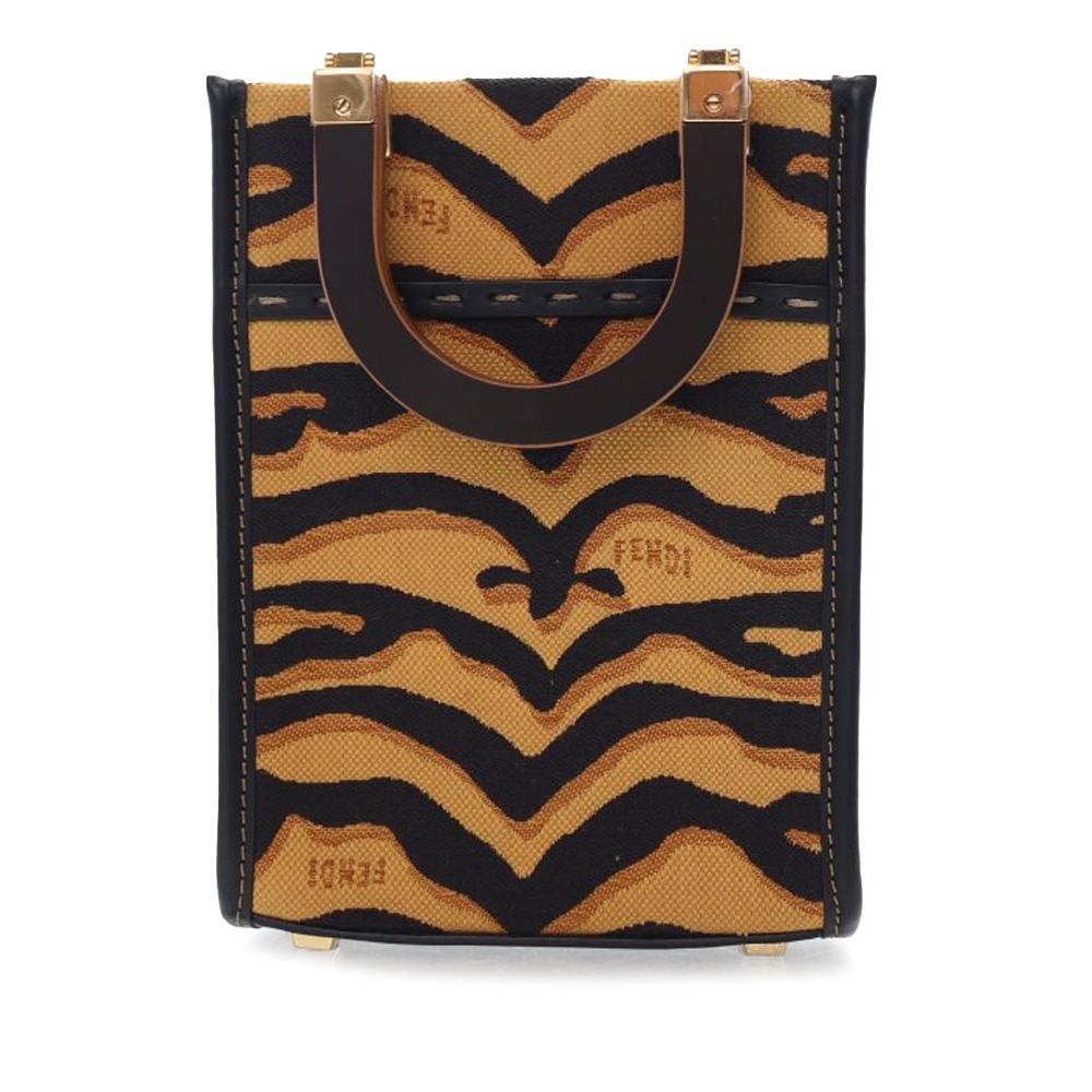 Fendi AB Fendi Brown Canvas Fabric Mini Embroidered Zebra Print Sunshine Shopper Tote Italy
