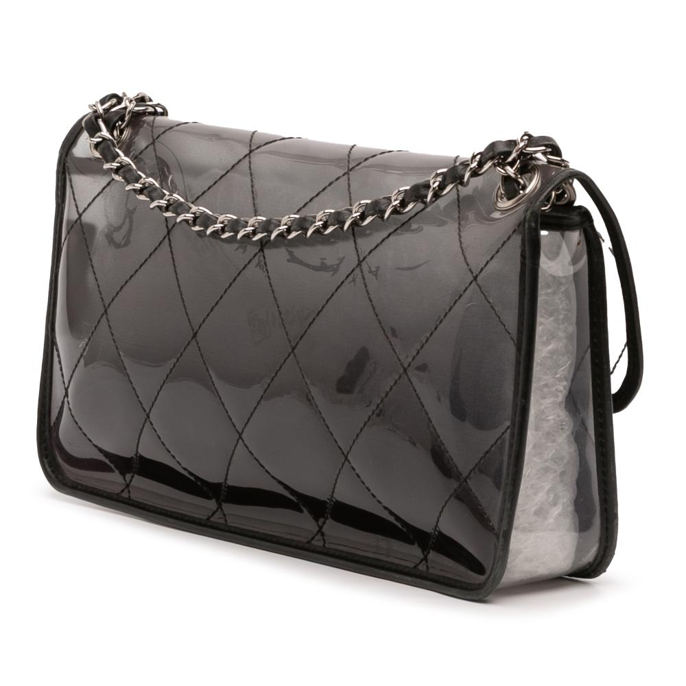 Chanel B Chanel Black PVC Plastic Stitched and Calfskin Naked Flap Italy