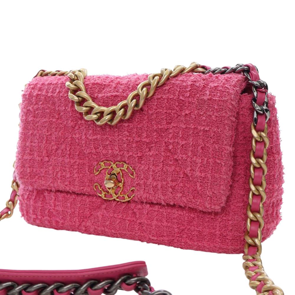 Chanel AB Chanel Pink Hot Pink Tweed Fabric Medium 19 Flap France