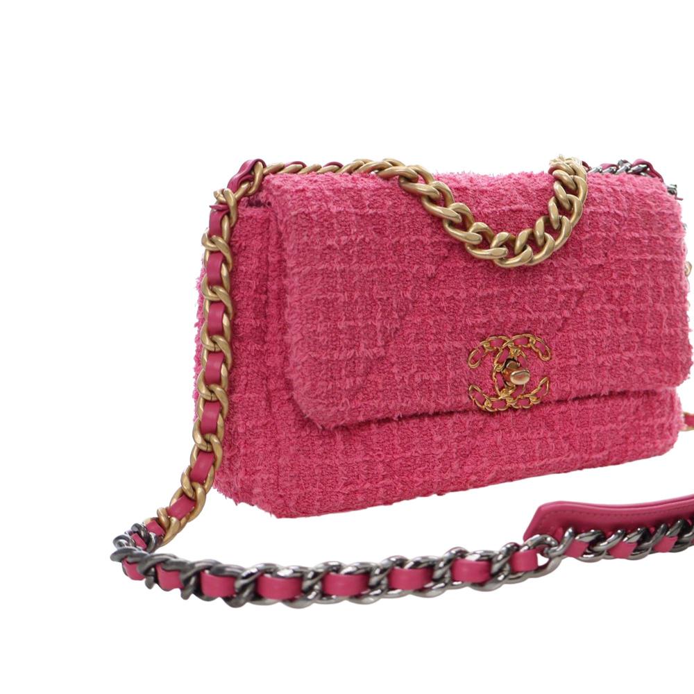 Chanel AB Chanel Pink Hot Pink Tweed Fabric Medium 19 Flap France