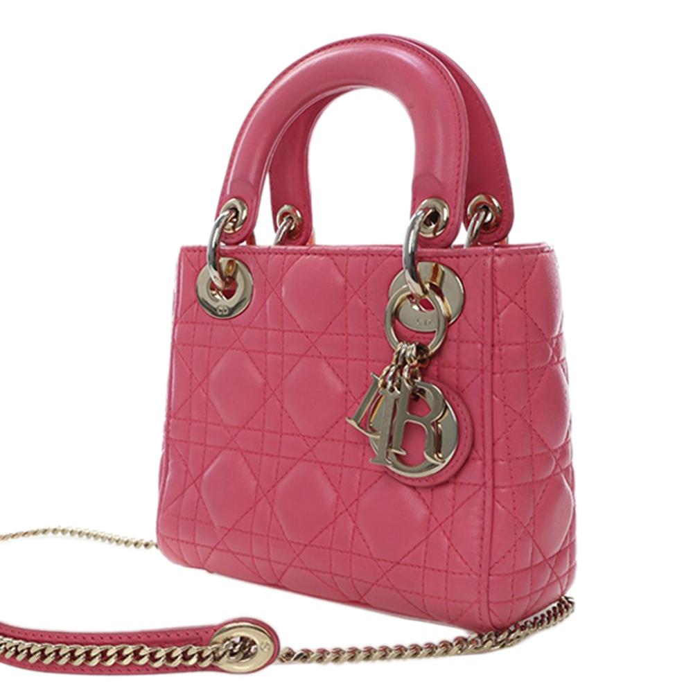 Christian Dior AB Dior Pink Lambskin Leather Leather Mini Lambskin Cannage Lady Dior France