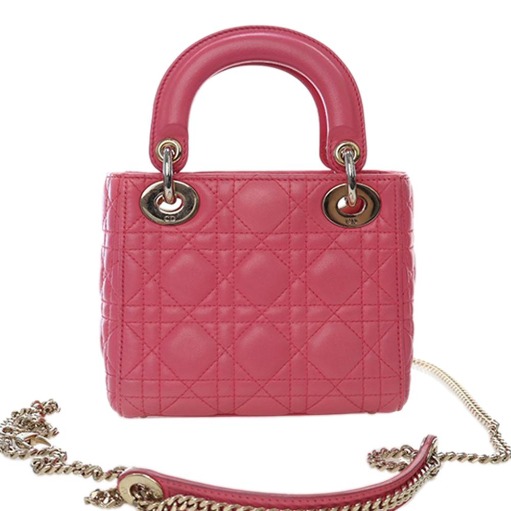 Christian Dior AB Dior Pink Lambskin Leather Leather Mini Lambskin Cannage Lady Dior France