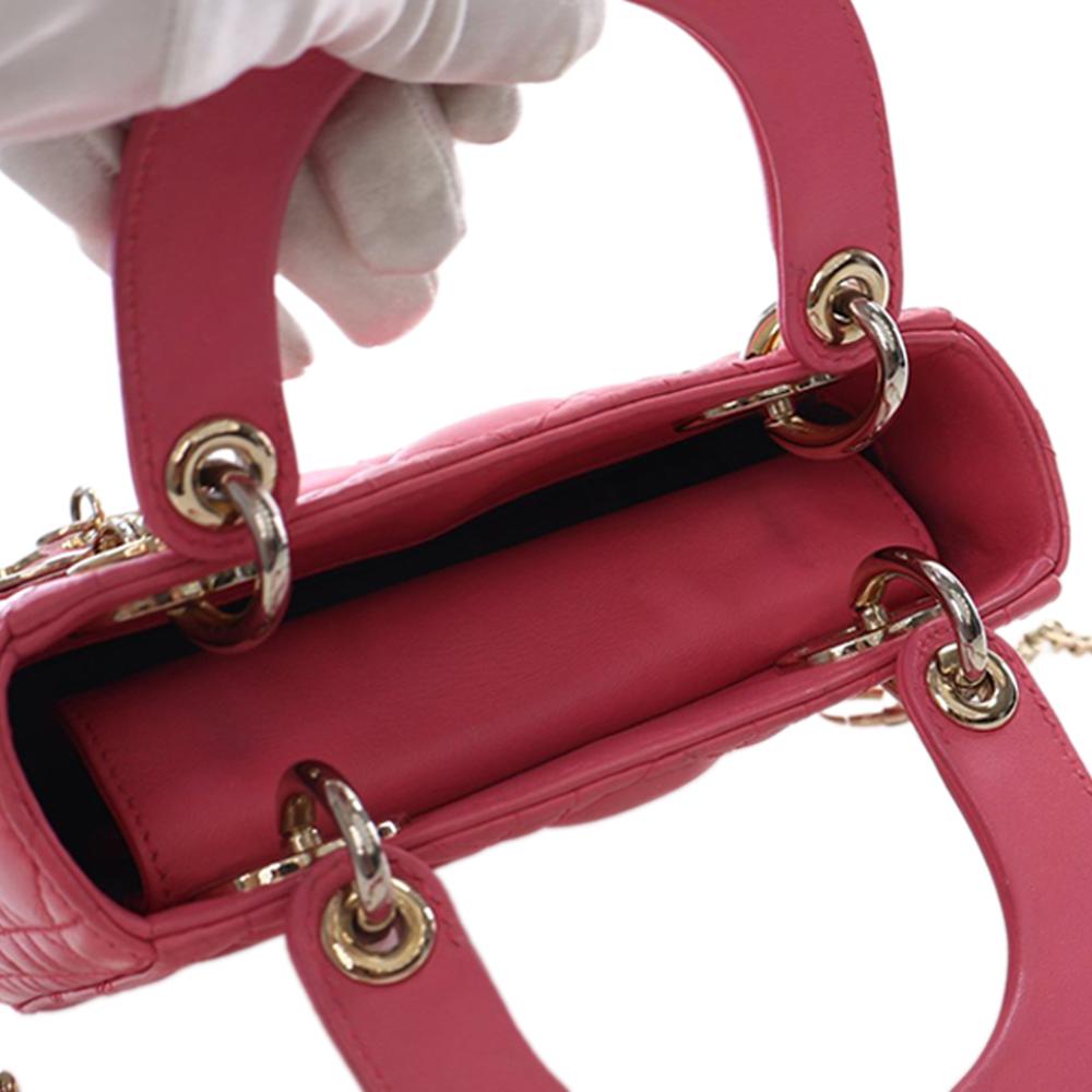 Christian Dior AB Dior Pink Lambskin Leather Leather Mini Lambskin Cannage Lady Dior France