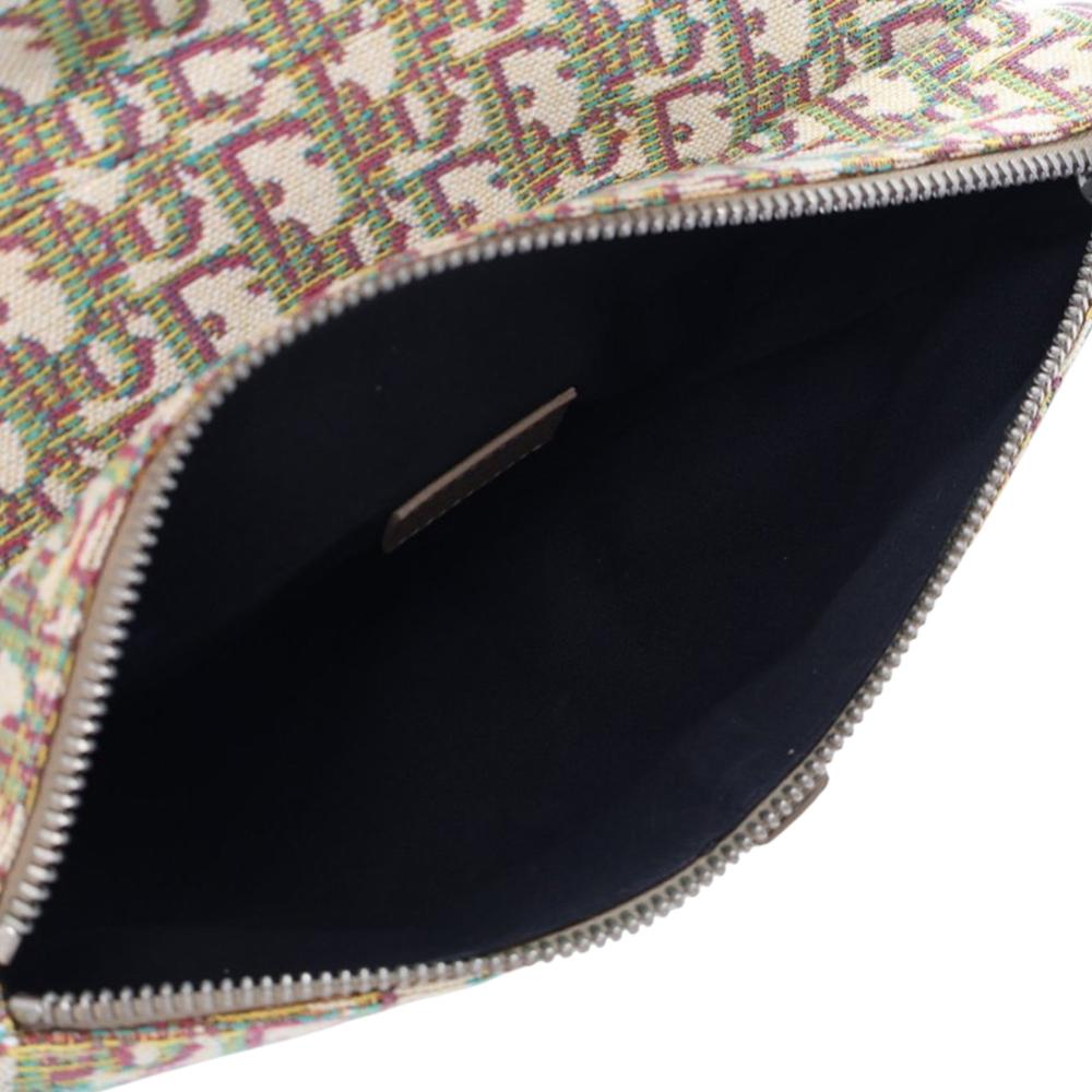 Christian Dior AB Dior Brown Beige Canvas Fabric Multicolor Oblique Saddle Crossbody Italy