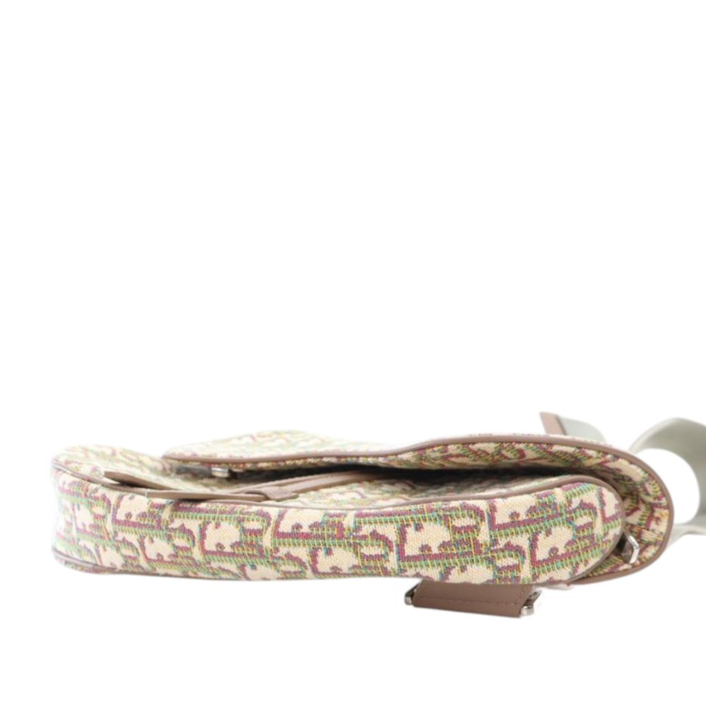 Christian Dior AB Dior Brown Beige Canvas Fabric Multicolor Oblique Saddle Crossbody Italy