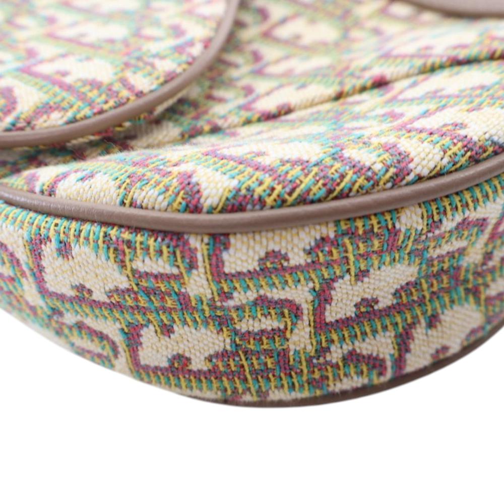 Christian Dior AB Dior Brown Beige Canvas Fabric Multicolor Oblique Saddle Crossbody Italy