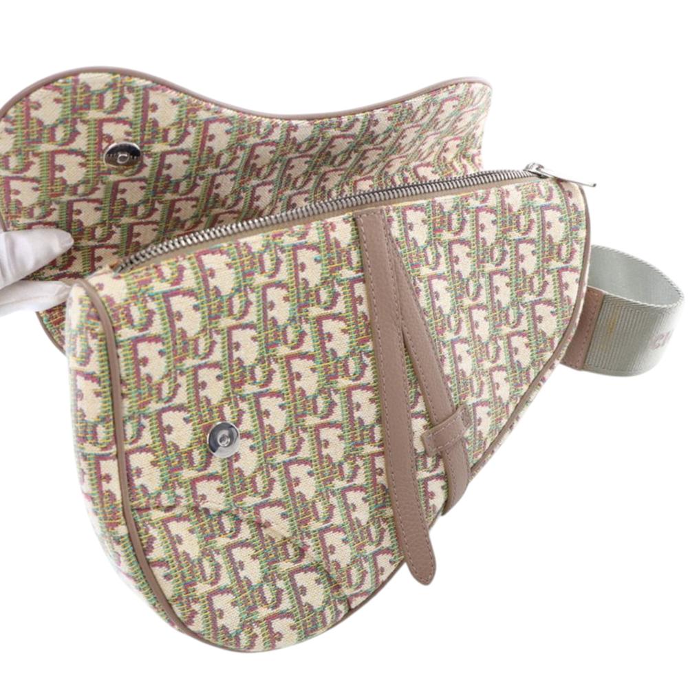 Christian Dior AB Dior Brown Beige Canvas Fabric Multicolor Oblique Saddle Crossbody Italy