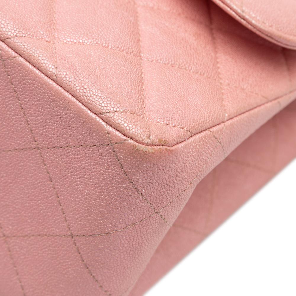Chanel B Chanel Pink Caviar Leather Leather Jumbo Classic Iridescent Caviar Double Flap France