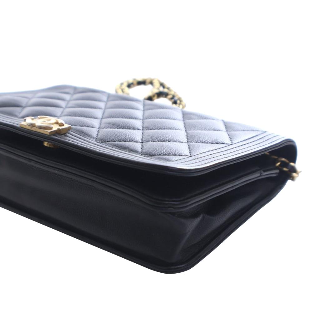 Chanel B Chanel Black Caviar Leather Leather Quilted Caviar Boy Wallet on Chain Italy