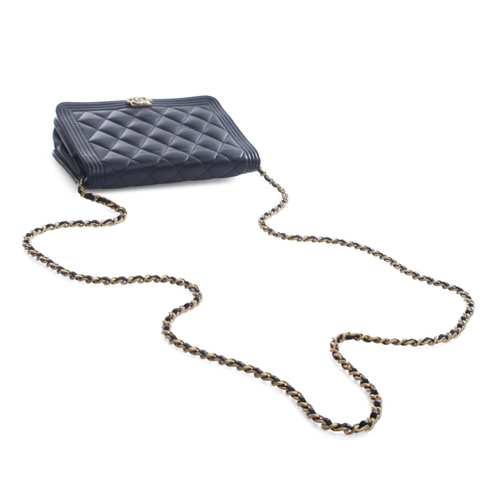 Chanel B Chanel Black Caviar Leather Leather Quilted Caviar Boy Wallet on Chain Italy