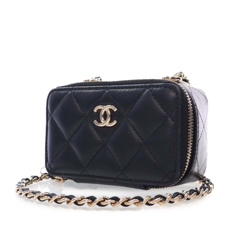 Chanel AB Chanel Black Lambskin Leather Leather Mini Lambskin Trendy CC Cardholder With Chain Italy