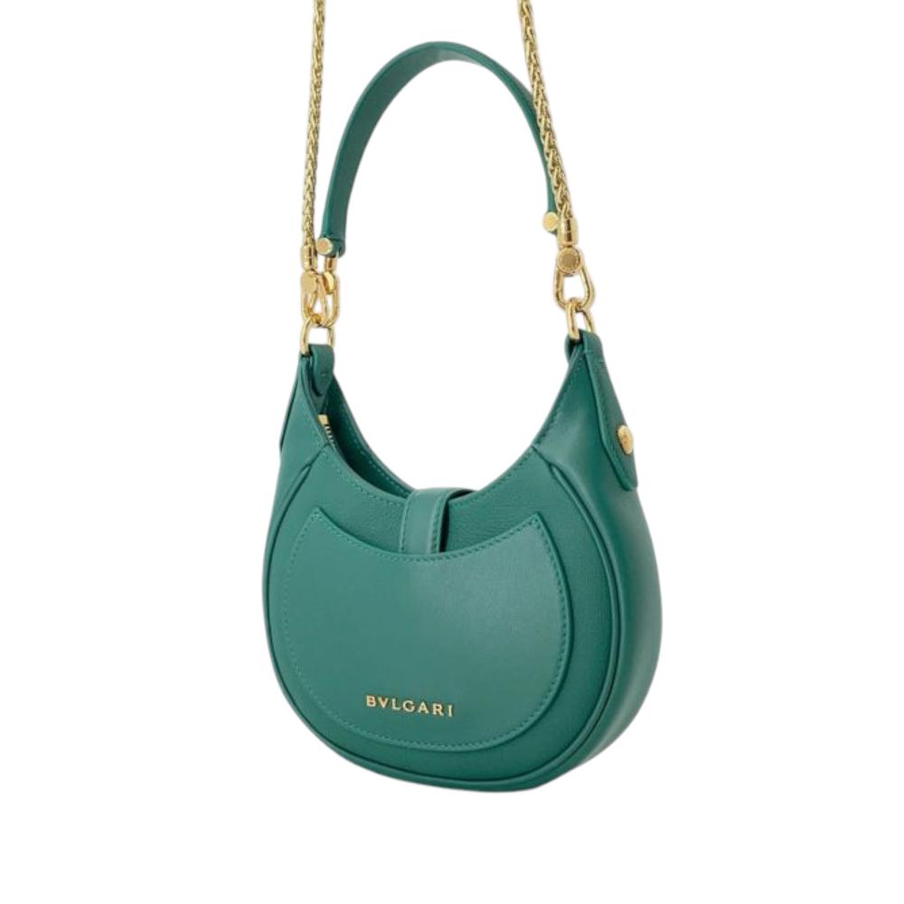 Bvlgari AB Bvlgari Green Calf Leather Small Serpenti Ellipse Satchel Italy