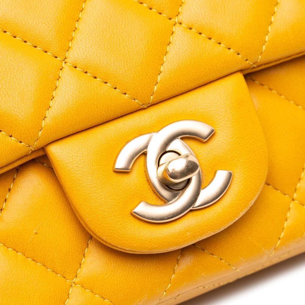 Chanel B Chanel Yellow Mustard Lambskin Leather Leather Mini Rectangular Classic Lambskin Single Flap Italy