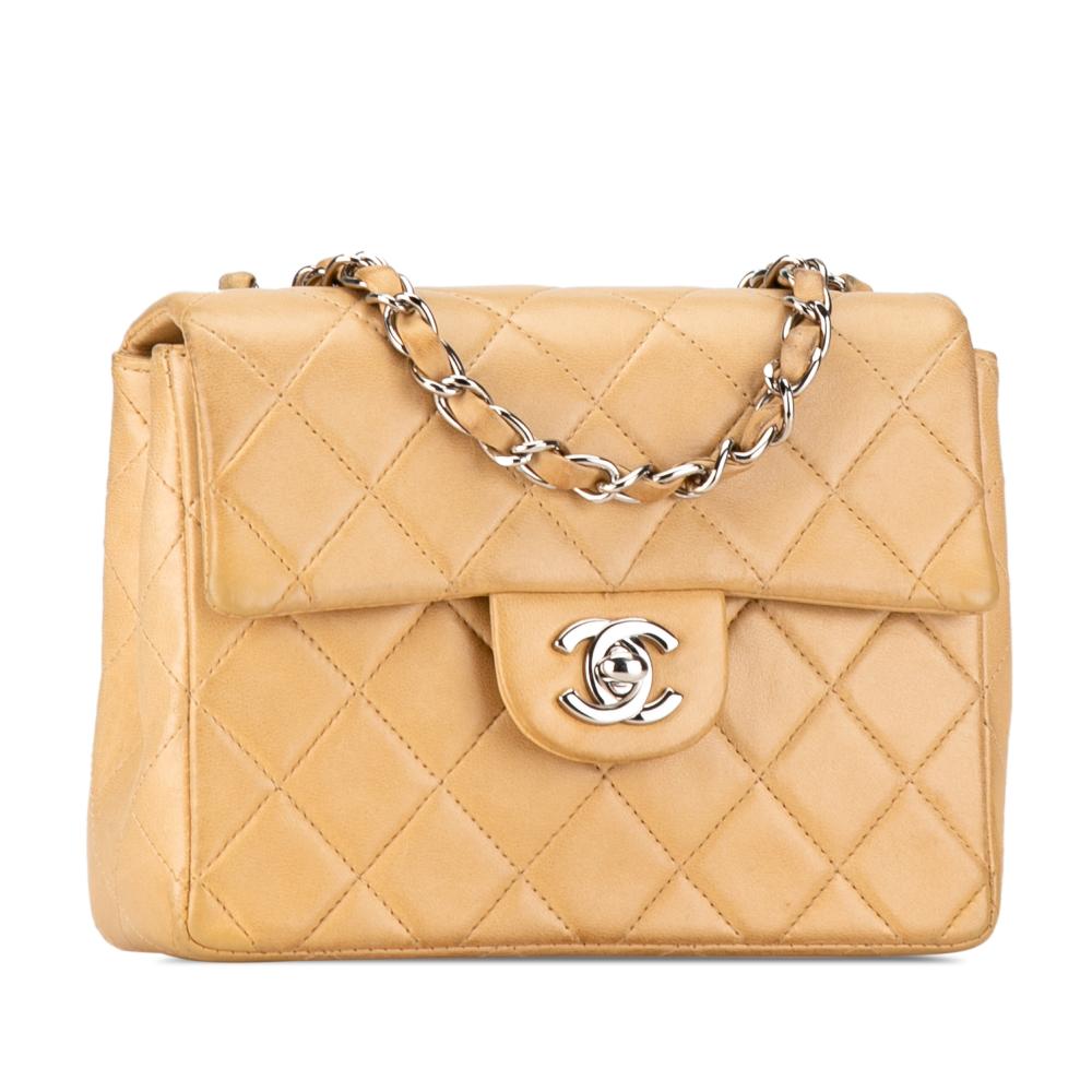 Chanel B Chanel Brown Caramel Lambskin Leather Leather Mini Square Classic Lambskin Single Flap France