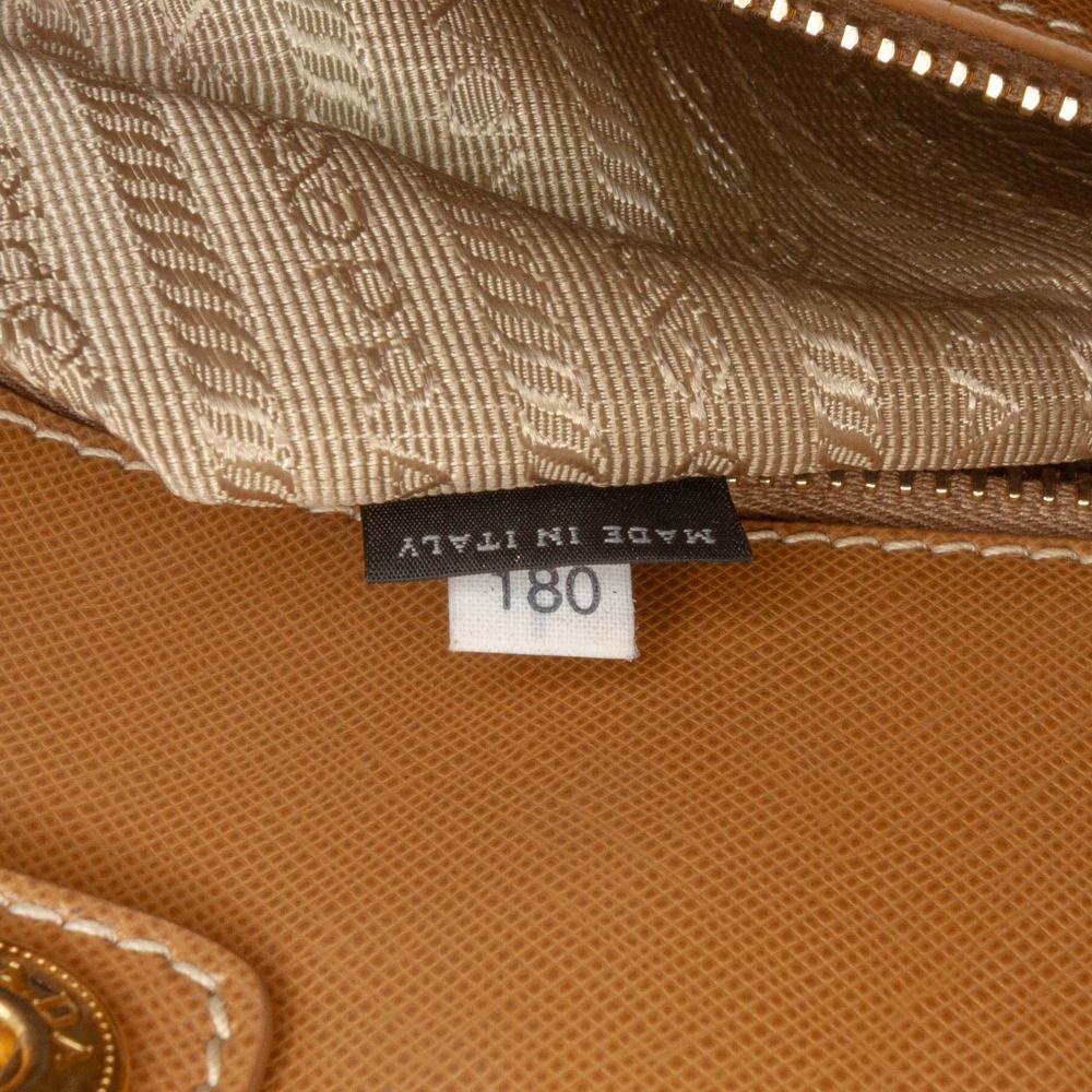 Prada B Prada Brown Beige Canvas Fabric Saffiano Trimmed Canapa Satchel Italy