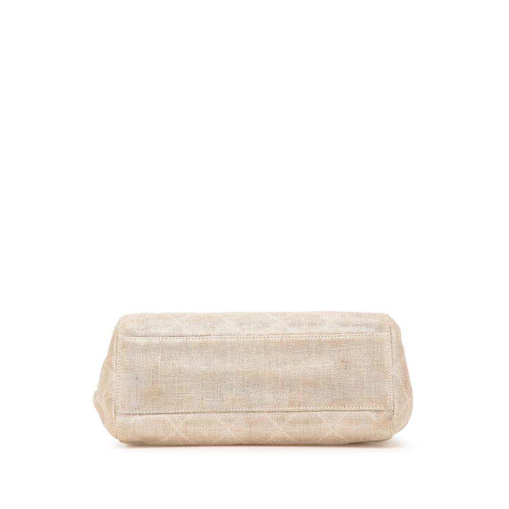 Chanel B Chanel Brown Beige Canvas Fabric CC Stitched Linen Chain Tote Italy