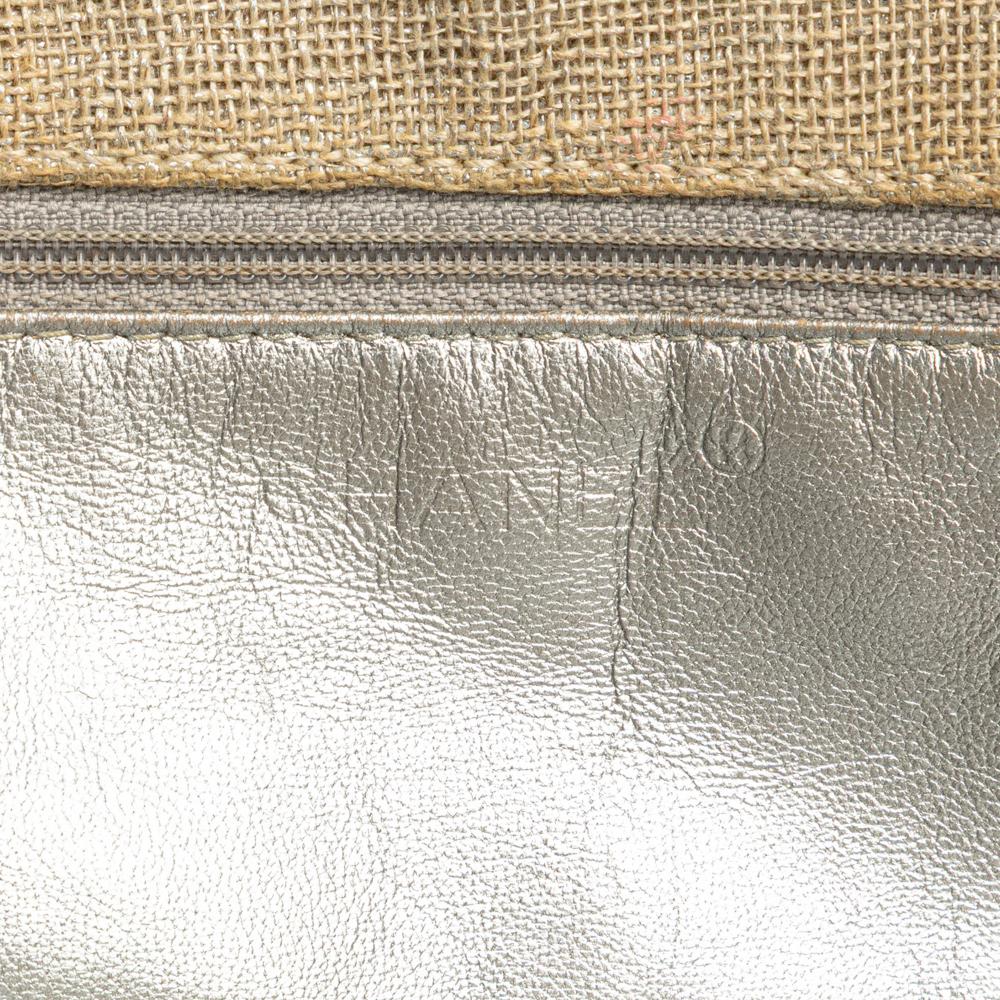 Chanel B Chanel Brown Beige Canvas Fabric CC Stitched Linen Chain Tote Italy