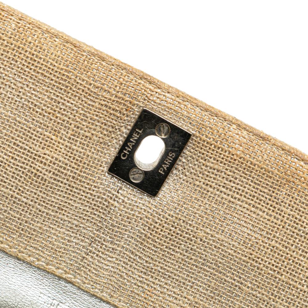 Chanel B Chanel Brown Beige Canvas Fabric CC Stitched Linen Chain Tote Italy