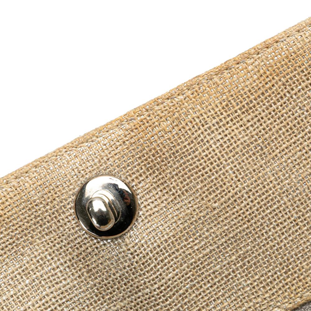 Chanel B Chanel Brown Beige Canvas Fabric CC Stitched Linen Chain Tote Italy