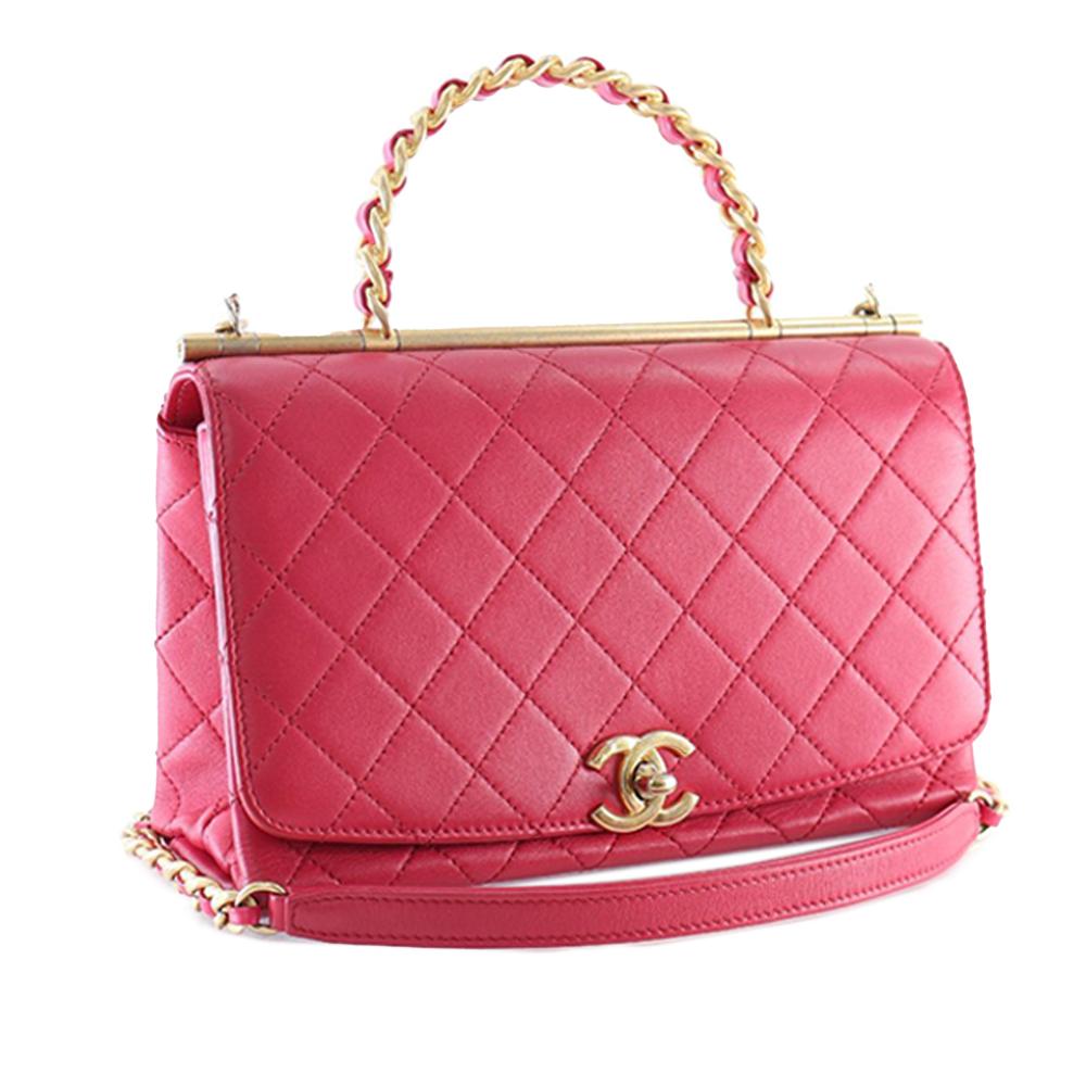 Chanel AB Chanel Pink Dark Pink Lambskin Leather Leather Medium Quilted Lambskin La Parisienne Flap Italy