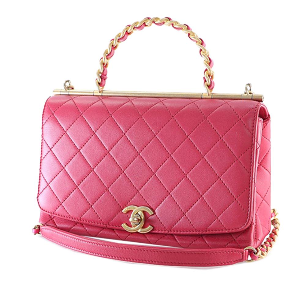 Chanel AB Chanel Pink Dark Pink Lambskin Leather Leather Medium Quilted Lambskin La Parisienne Flap Italy