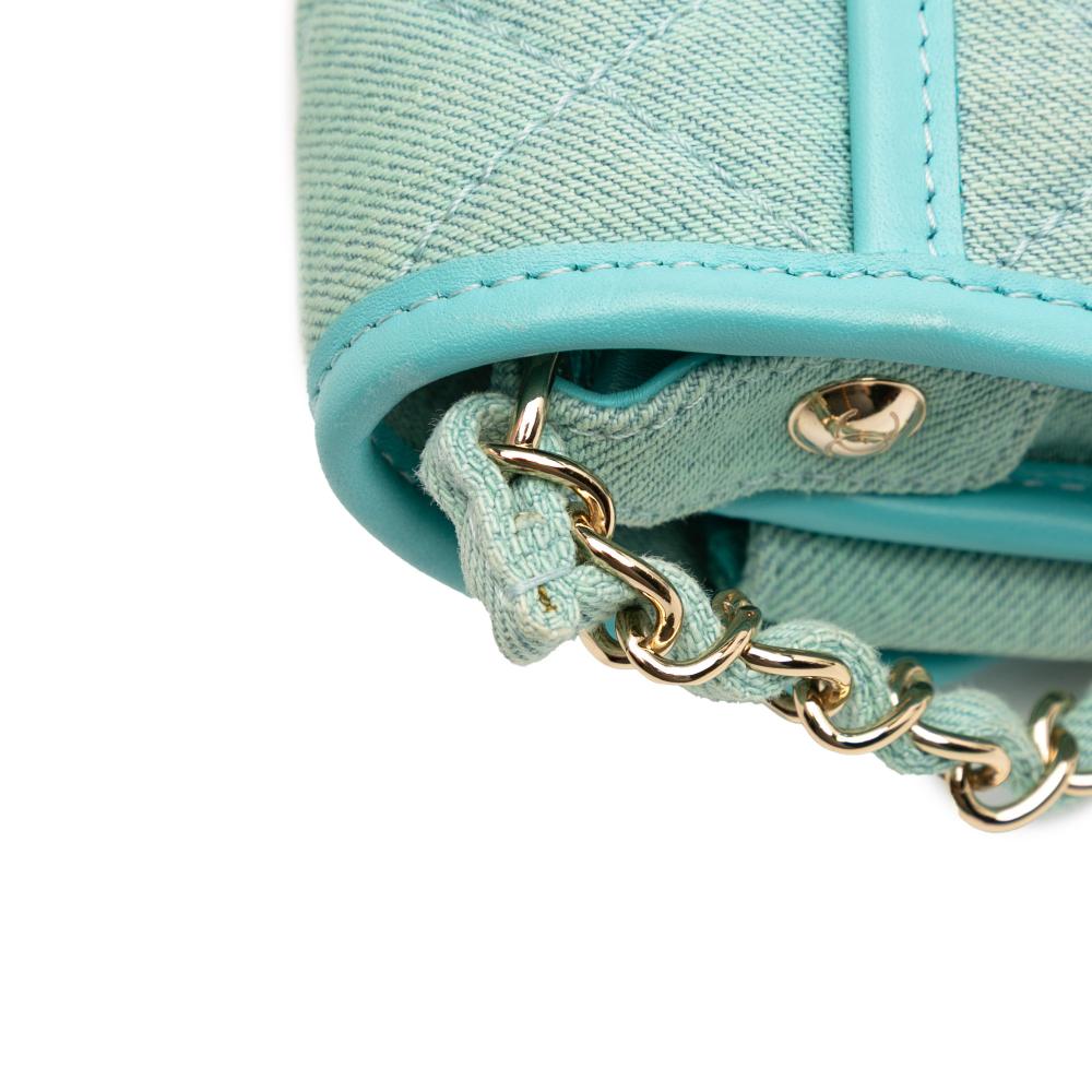 Chanel AB Chanel Blue Turquoise Denim Fabric Mini CC Quilted Messenger Flap Italy