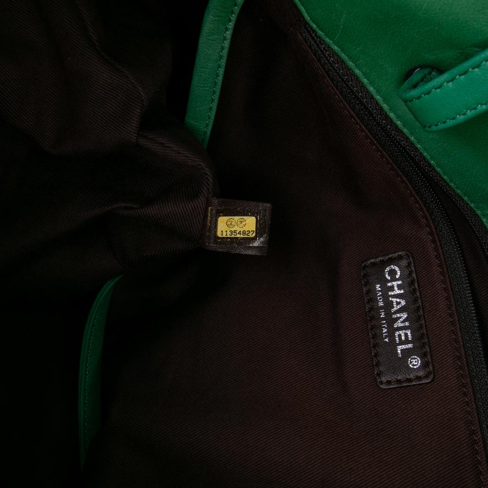 Chanel B Chanel Green with Black Lambskin Leather Leather Large Quilted Lambskin Country Club Tote Italy