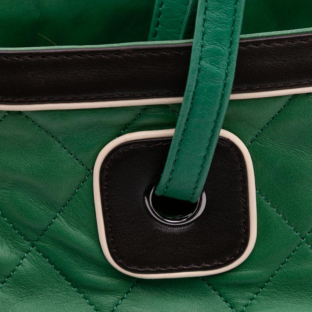 Chanel B Chanel Green with Black Lambskin Leather Leather Large Quilted Lambskin Country Club Tote Italy