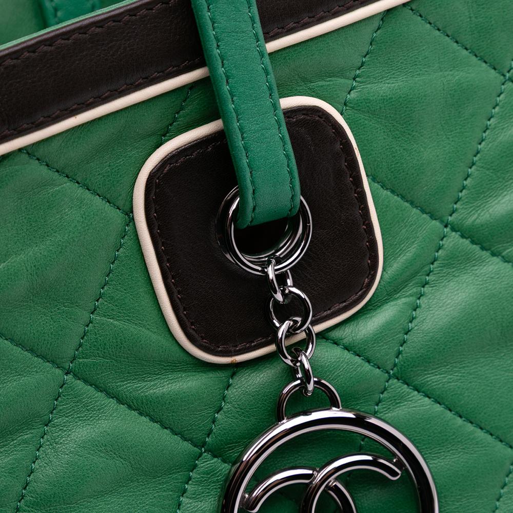 Chanel B Chanel Green with Black Lambskin Leather Leather Large Quilted Lambskin Country Club Tote Italy