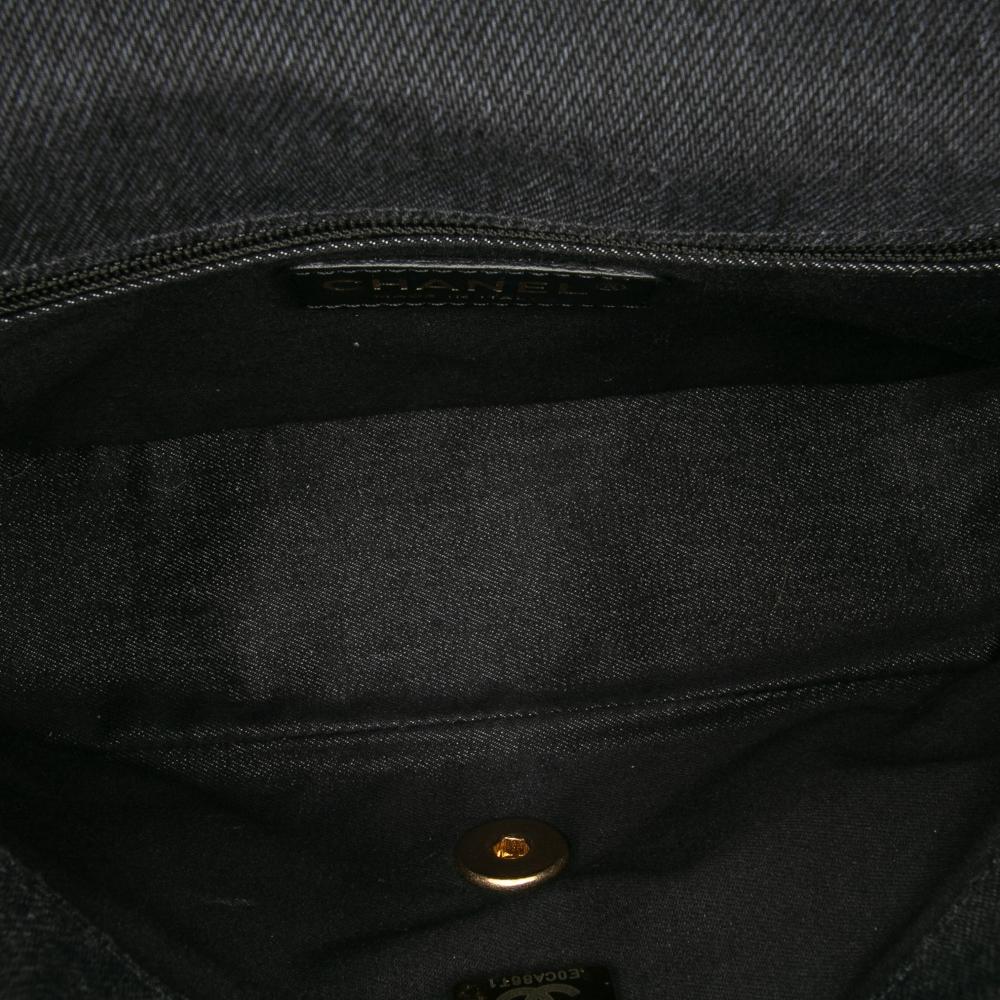 Chanel B Chanel Gray Charcoal Denim Fabric Mini Rectangular Quilted Mood Flap Italy