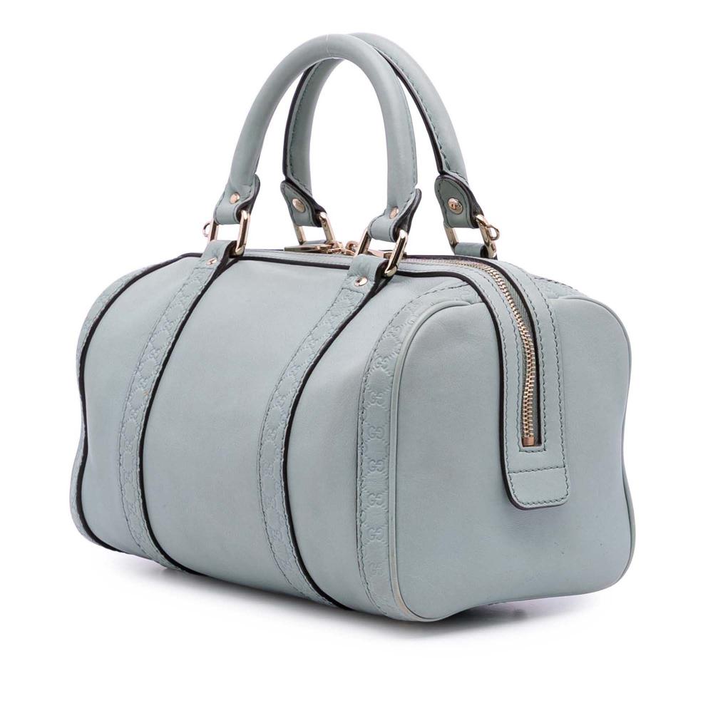Gucci B Gucci Blue Light Blue Calf Leather Small Microguccissima Trimmed Joy Boston Bag Italy
